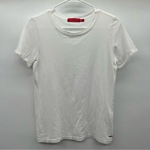 Philanthropy white tee with lace trim ladies size XS.